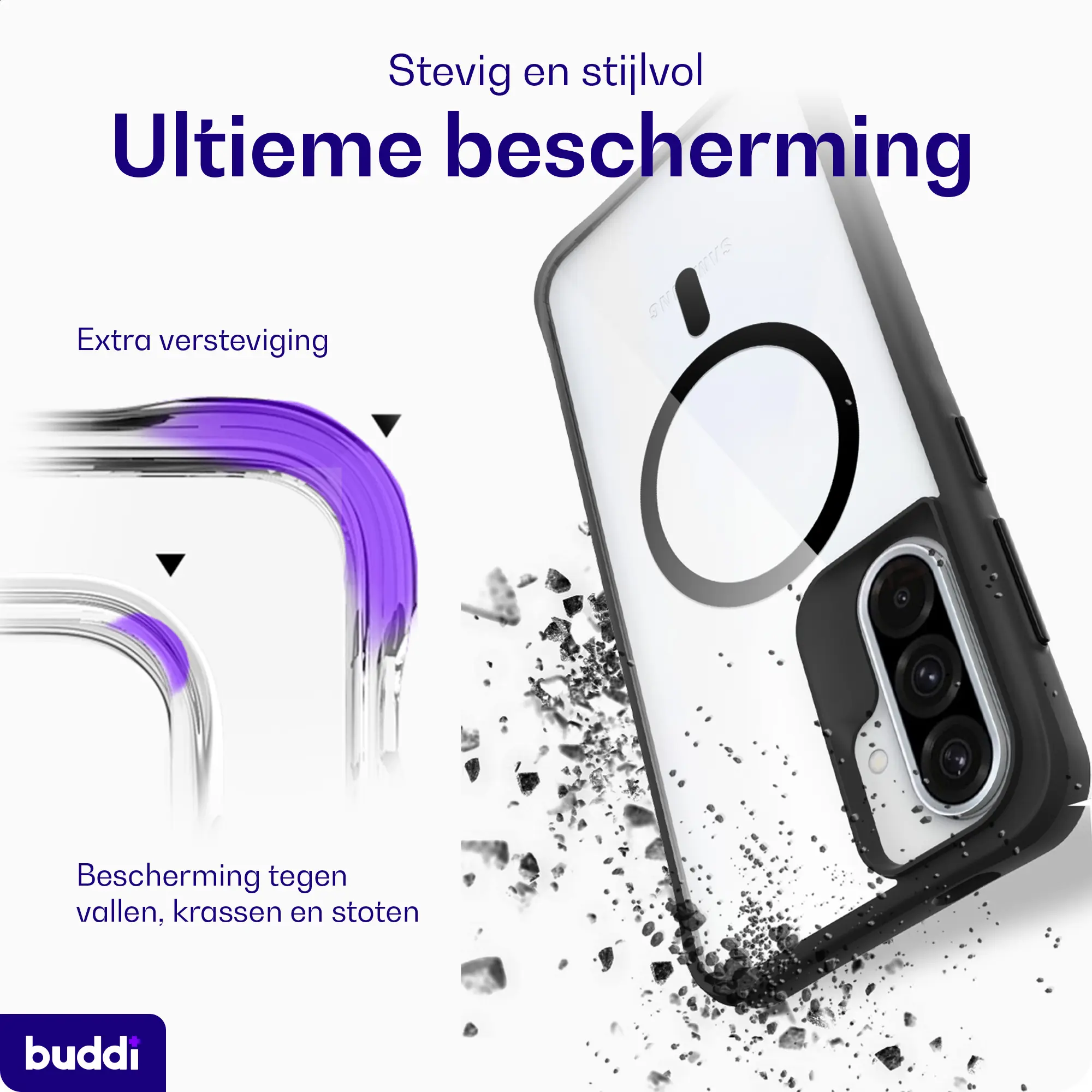 Buddi Hybrid Samsung Galaxy A37 Hoesje MagSafe Back Cover Transparant Zwart afbeelding 6