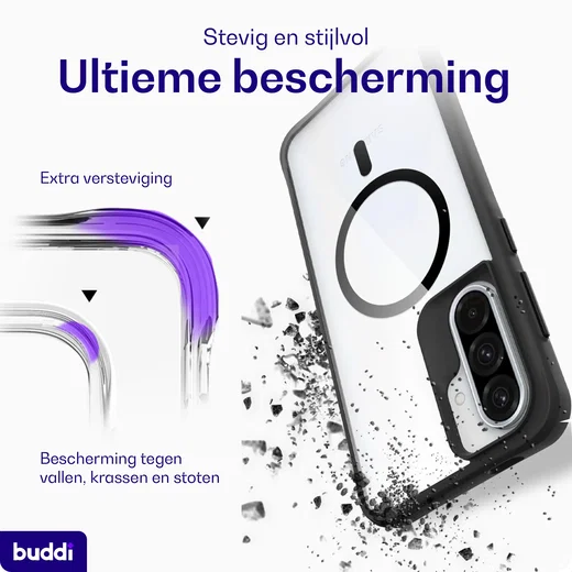 Buddi Hybrid Samsung Galaxy A37 Hoesje MagSafe Back Cover Transparant Zwart afbeelding 6