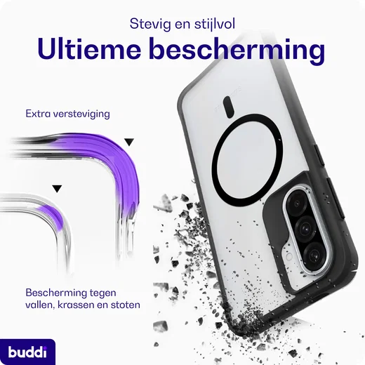 Buddi Hybrid Samsung Galaxy A37 Hoesje MagSafe Back Cover Matte Zwart afbeelding 5