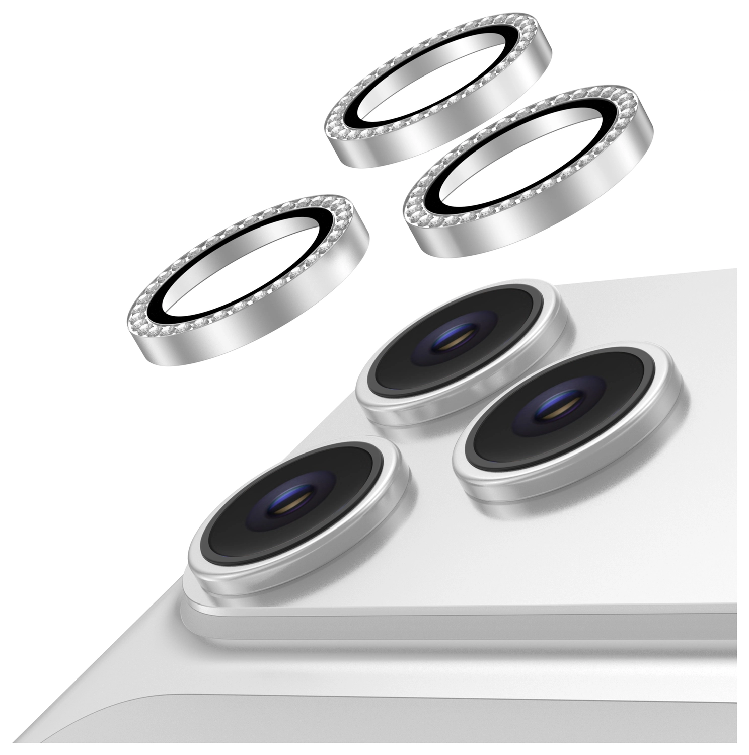 AVY iPhone 17 Pro / 17 Pro Max Camera Protector Rings Diamant Zilver afbeelding 1