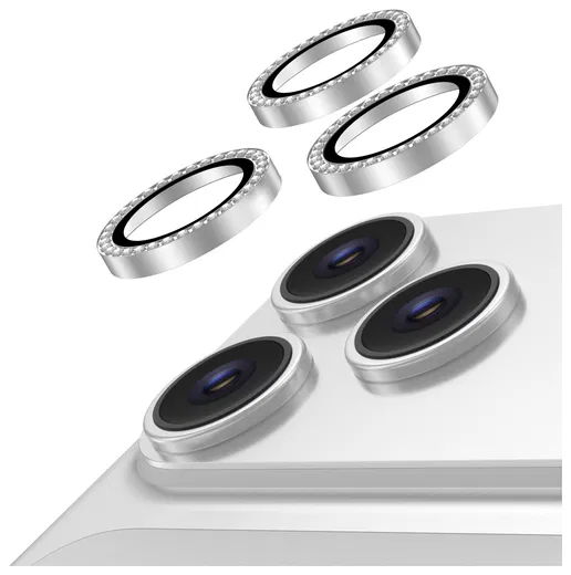 AVY iPhone 17 Pro / 17 Pro Max Camera Protector Rings Diamant Zilver afbeelding 1
