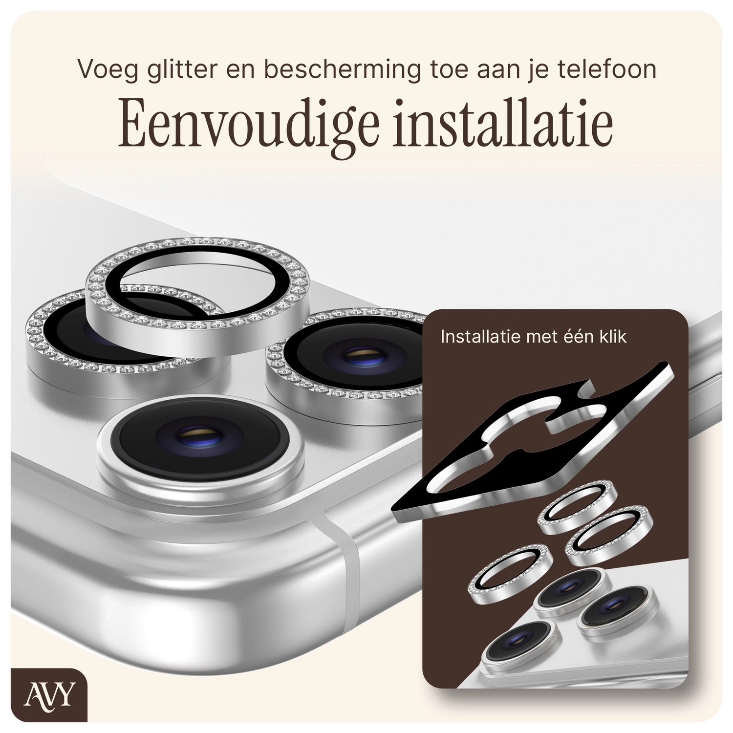 AVY iPhone 17 Pro / 17 Pro Max Camera Protector Rings Diamant Zilver afbeelding 4