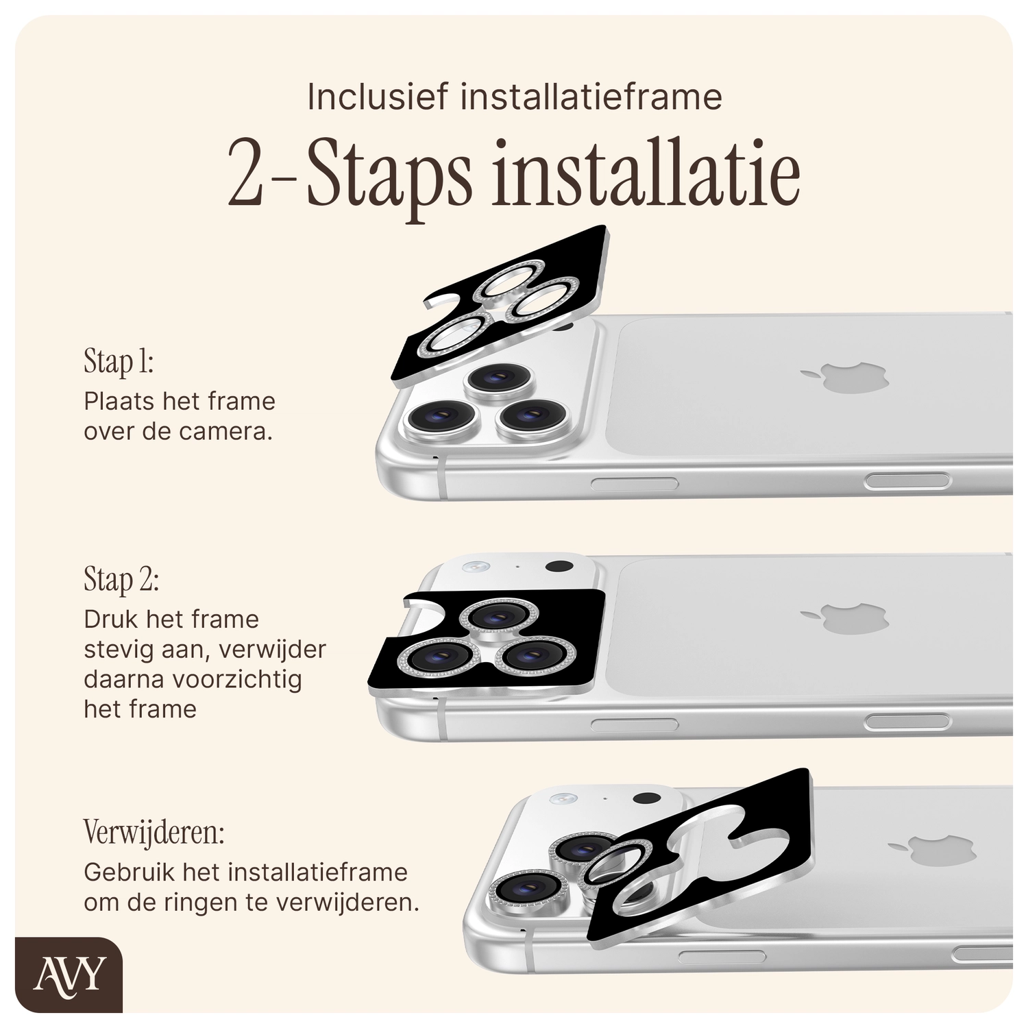 AVY iPhone 17 Pro / 17 Pro Max Camera Protector Rings Diamant Zilver afbeelding 6