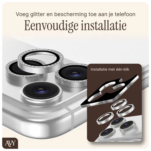 AVY iPhone 16 Pro / 16 Pro Max Camera Protector Rings Diamant Zilver afbeelding 4