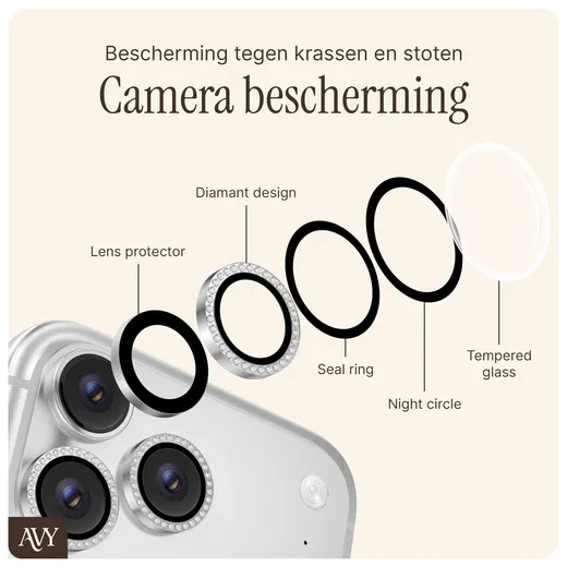 AVY iPhone 16 Pro / 16 Pro Max Camera Protector Rings Diamant Zilver afbeelding 5