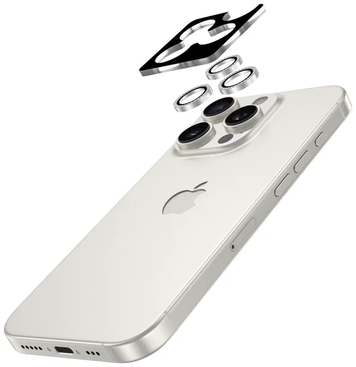 AVY iPhone 15 Pro / 15 Pro Max Camera Protector Rings Diamant Zilver afbeelding 2