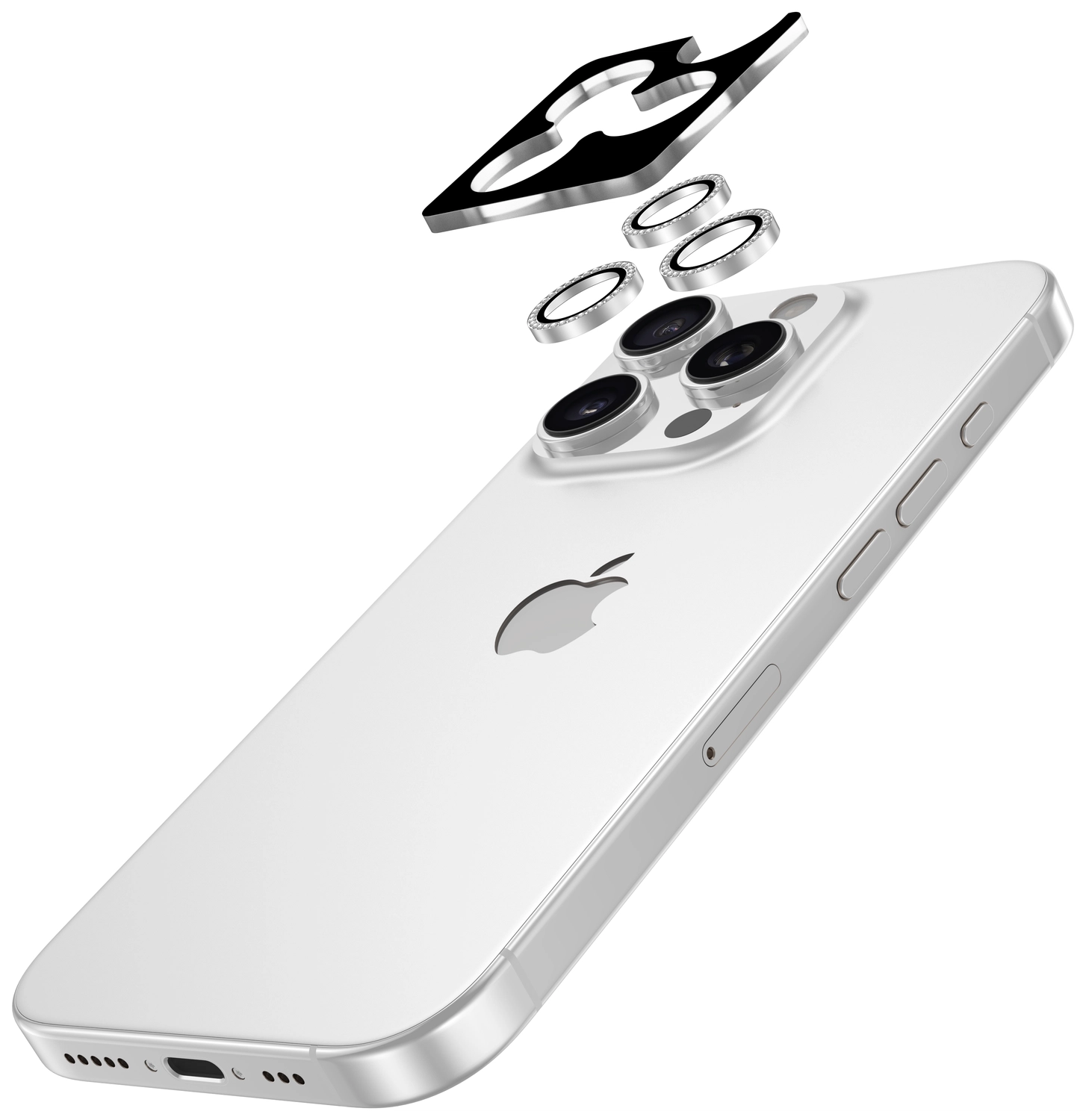 AVY iPhone 14 Pro / 14 Pro Max Camera Protector Rings Diamant Zilver afbeelding 2