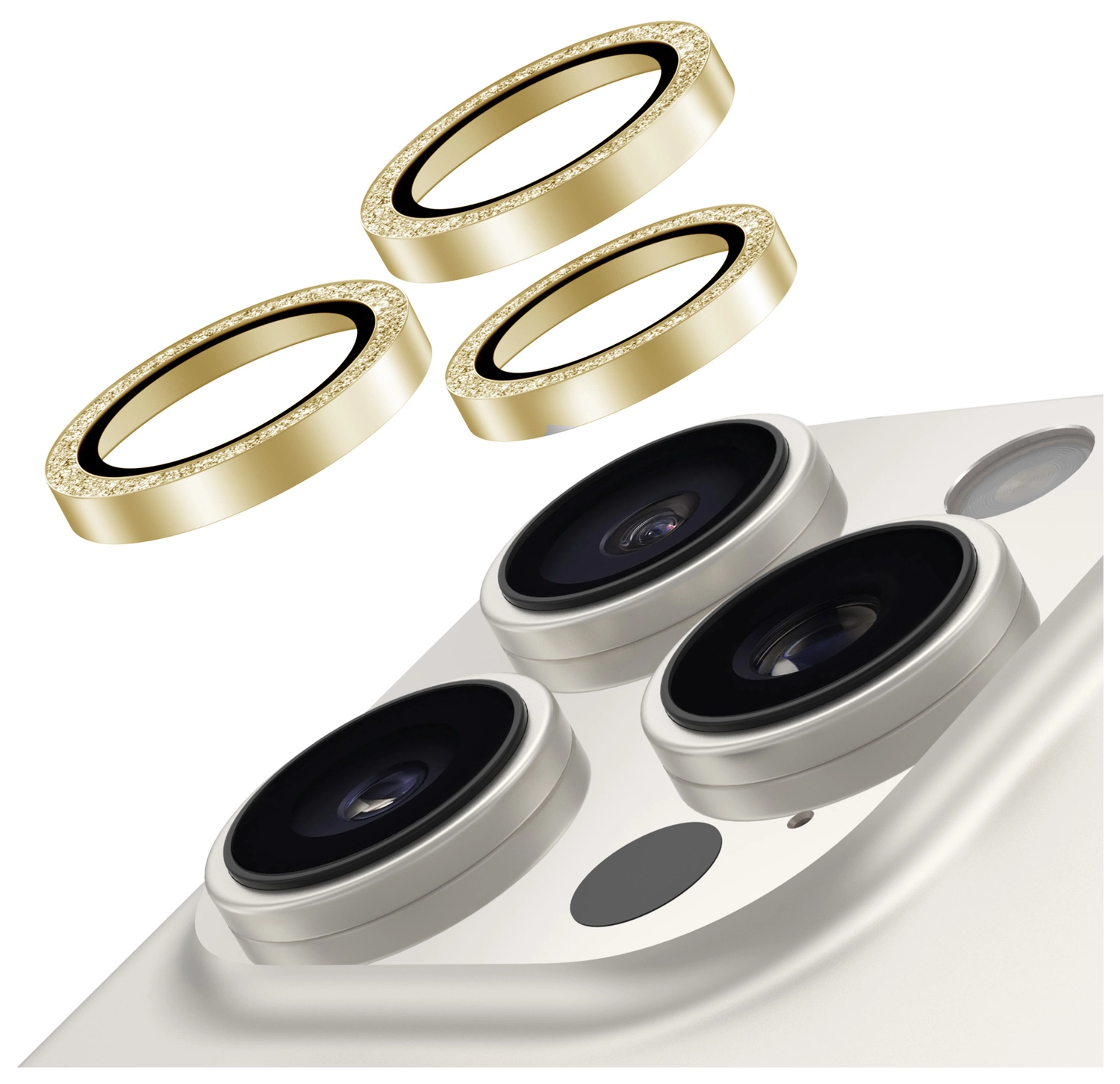 AVY iPhone 14 Pro / 14 Pro Max Camera Protector Rings Glitter Goud afbeelding 1