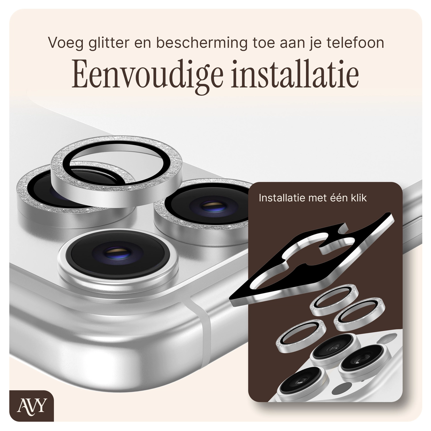AVY iPhone 14 Pro / 14 Pro Max Camera Protector Rings Glitter Goud afbeelding 6