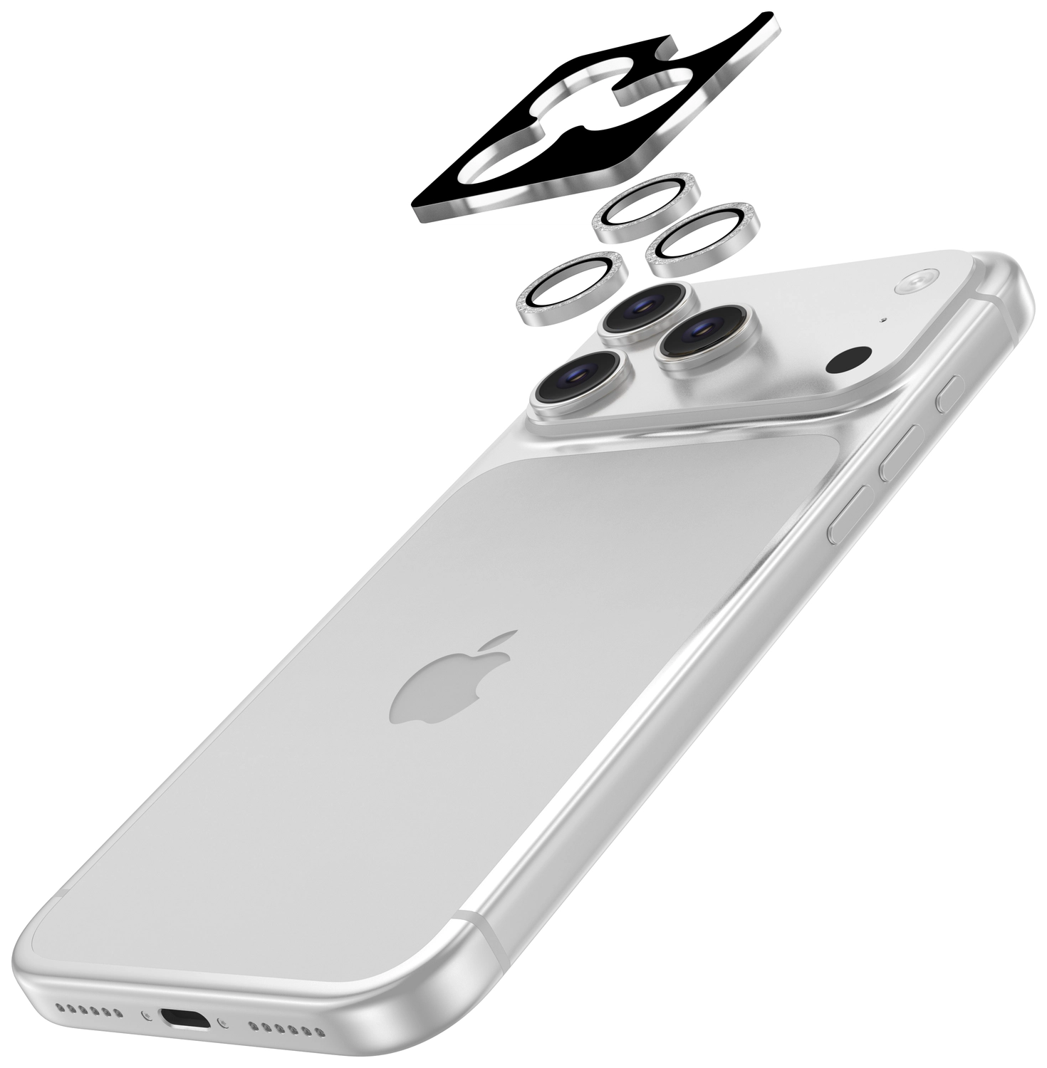 AVY iPhone 17 Pro / 17 Pro Max Camera Protector Rings Glitter Zilver afbeelding 2