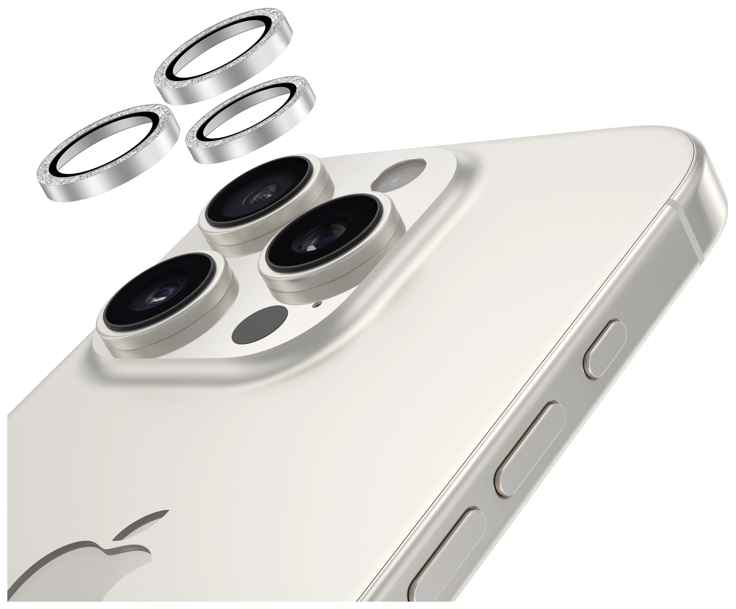 AVY iPhone 15 Pro / 15 Pro Max Camera Protector Rings Glitter Zilver afbeelding 9