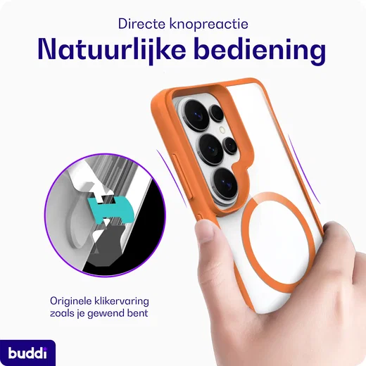 Buddi Hybrid Samsung S26 Ultra Hoesje MagSafe Back Cover Transparant Oranje afbeelding 4
