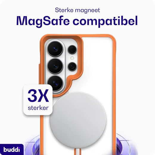 Buddi Hybrid Samsung S26 Ultra Hoesje MagSafe Back Cover Transparant Oranje afbeelding 3