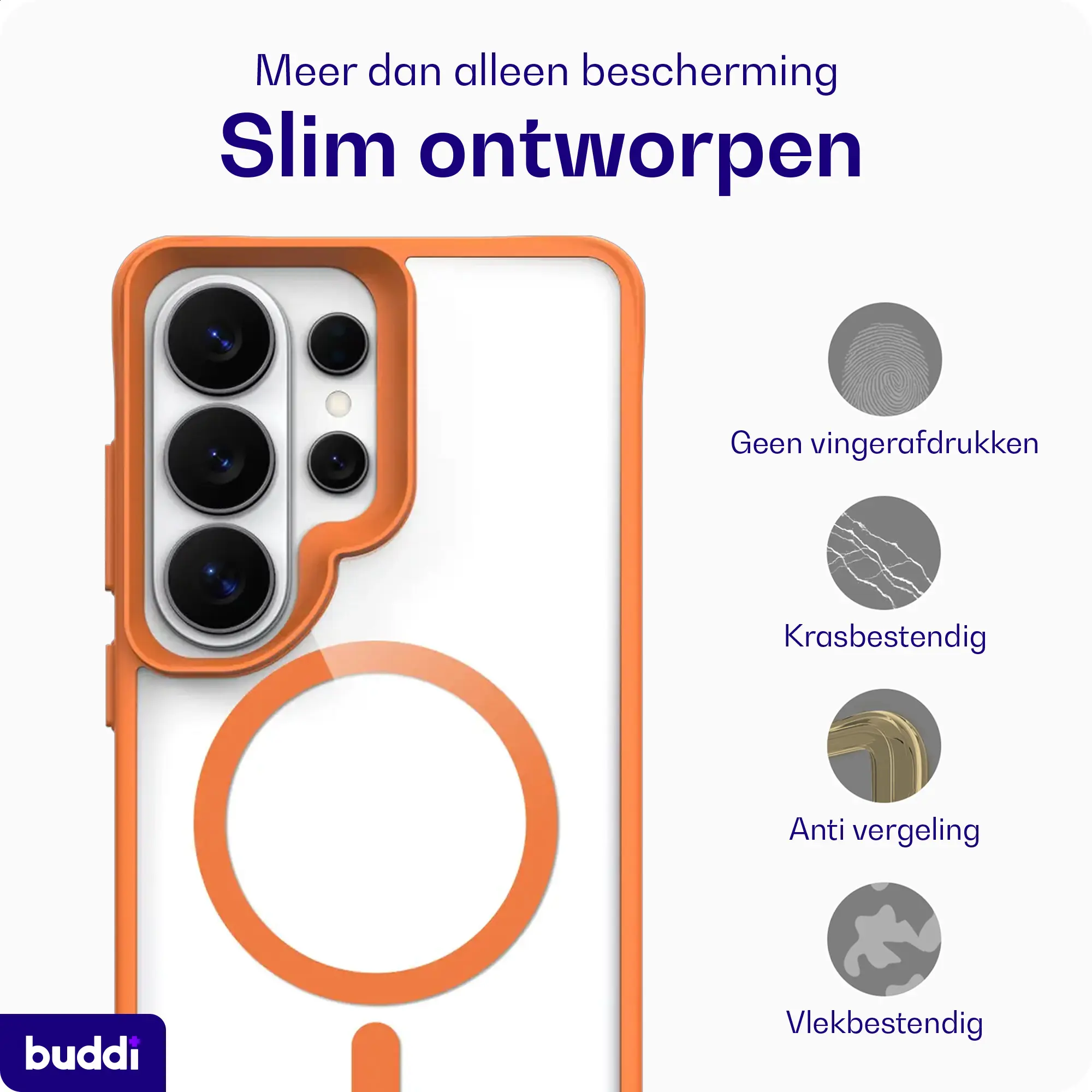 Buddi Hybrid Samsung S26 Ultra Hoesje MagSafe Back Cover Transparant Oranje afbeelding 5