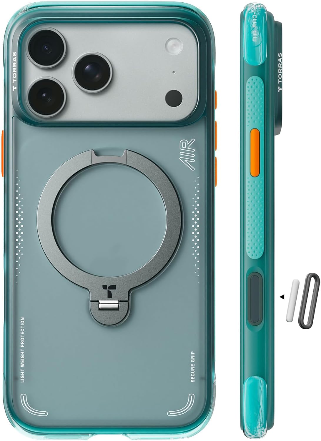 TORRAS Ostand Q3 Air Apple iPhone 17 Pro Hoesje MagSafe 360° Kickstand Groen afbeelding 2