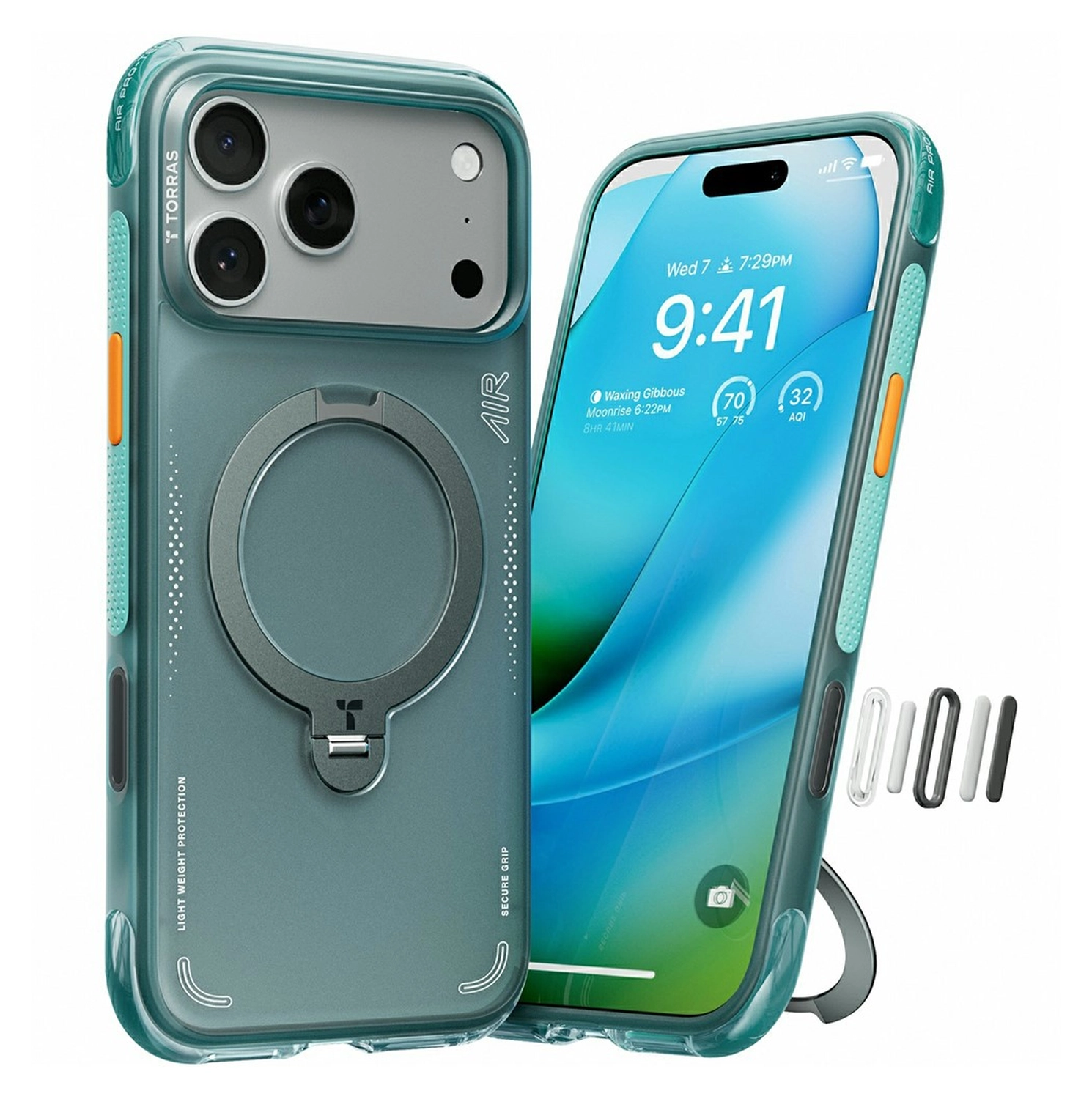 TORRAS Ostand Q3 Air Apple iPhone 17 Pro Hoesje MagSafe 360° Kickstand Groen afbeelding 1