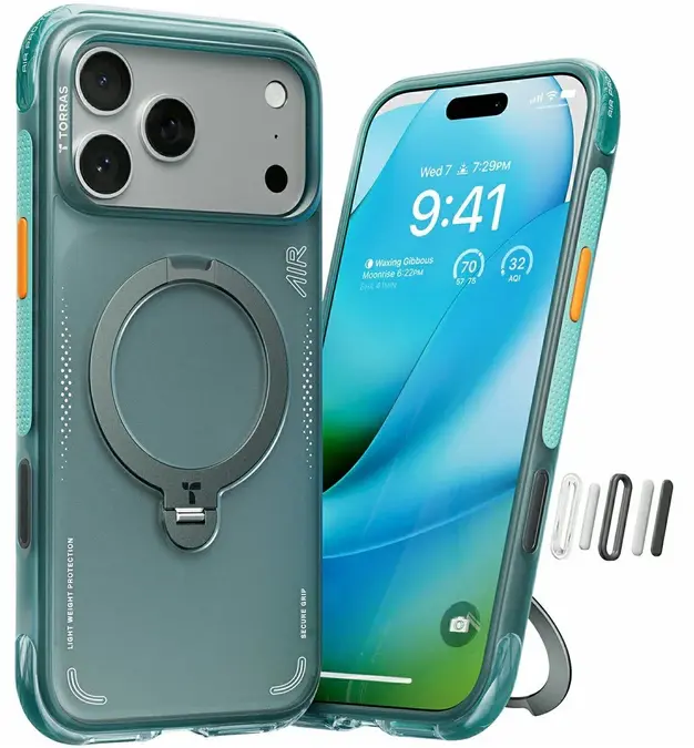 TORRAS Ostand Q3 Air Apple iPhone 17 Pro Max Hoesje MagSafe 360° Kickstand Groen afbeelding 1