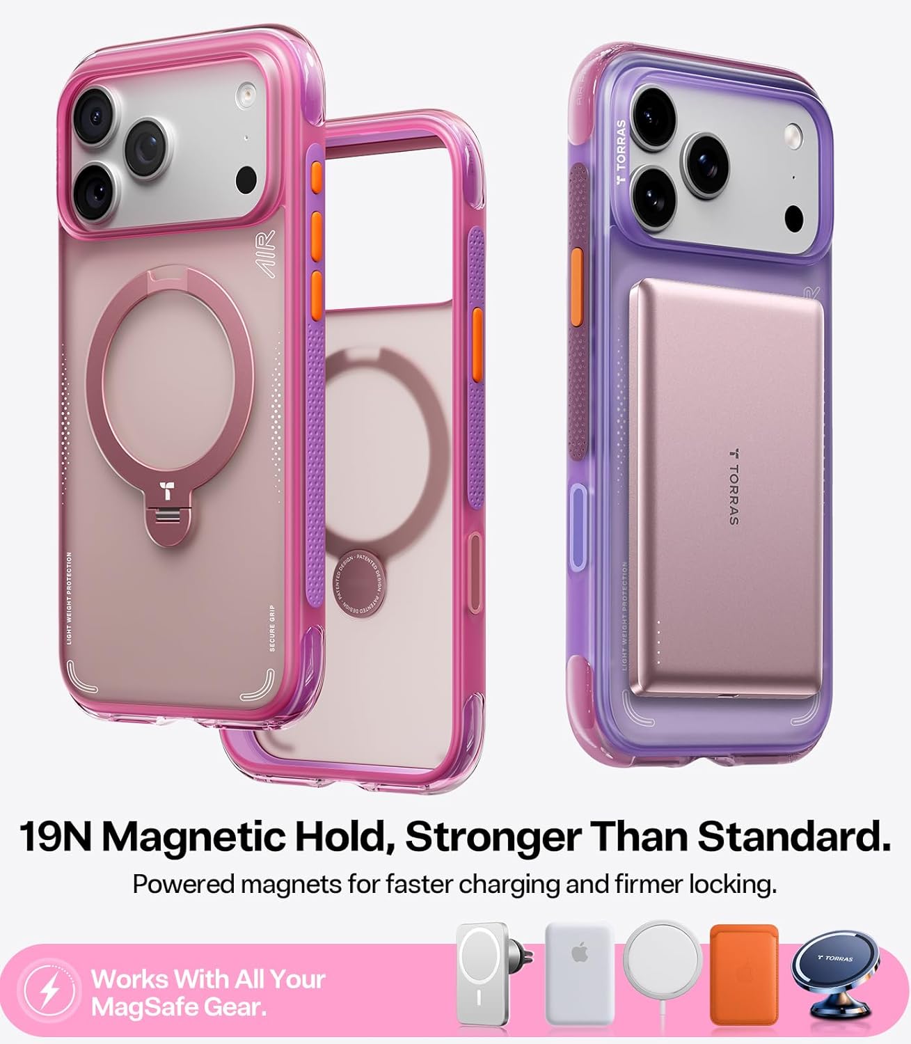 TORRAS Ostand Q3 Air Apple iPhone 17 Pro Hoesje MagSafe 360° Kickstand Roze afbeelding 6