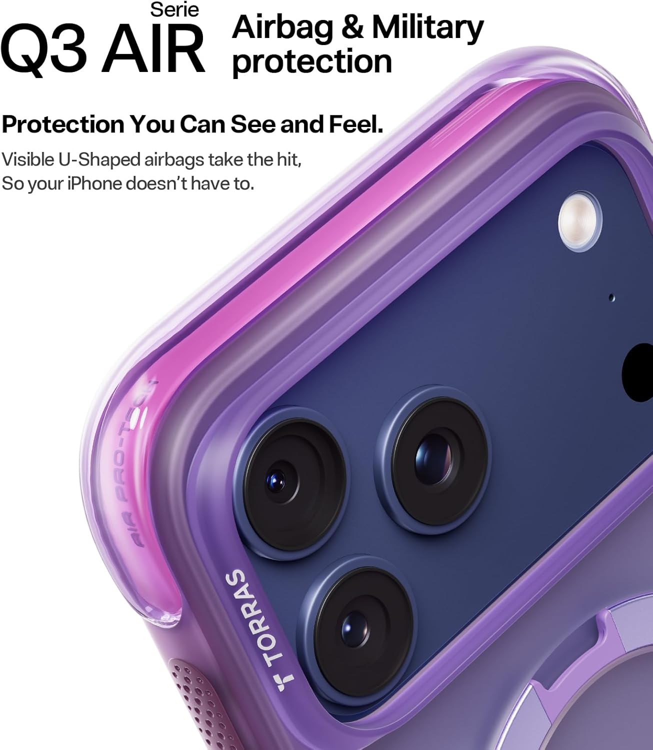 TORRAS Ostand Q3 Air iPhone 17 Pro Max Hoesje MagSafe 360° Kickstand Roze afbeelding 3