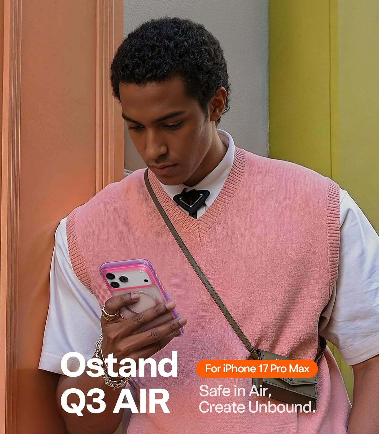 TORRAS Ostand Q3 Air iPhone 17 Pro Max Hoesje MagSafe 360° Kickstand Roze afbeelding 9