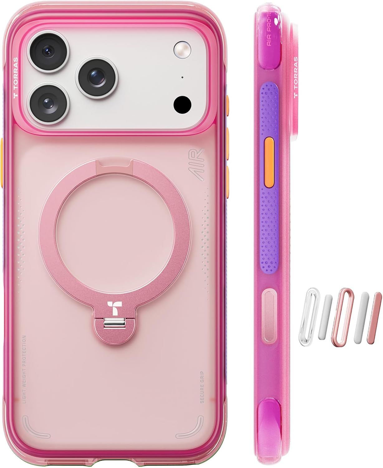 TORRAS Ostand Q3 Air iPhone 17 Pro Max Hoesje MagSafe 360° Kickstand Roze afbeelding 2