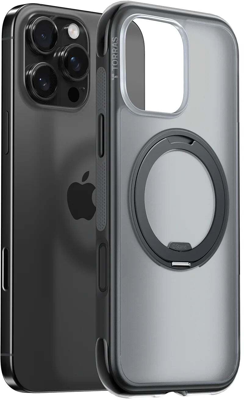 TORRAS Ostand O3 Air Apple iPhone 16 Pro Hoesje MagSafe 360° Kickstand Zwart afbeelding 1