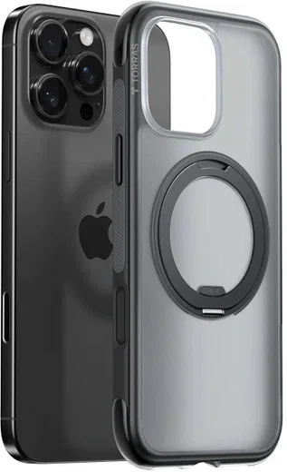 TORRAS Ostand O3 Air Apple iPhone 16 Pro Hoesje MagSafe 360° Kickstand Zwart afbeelding 1