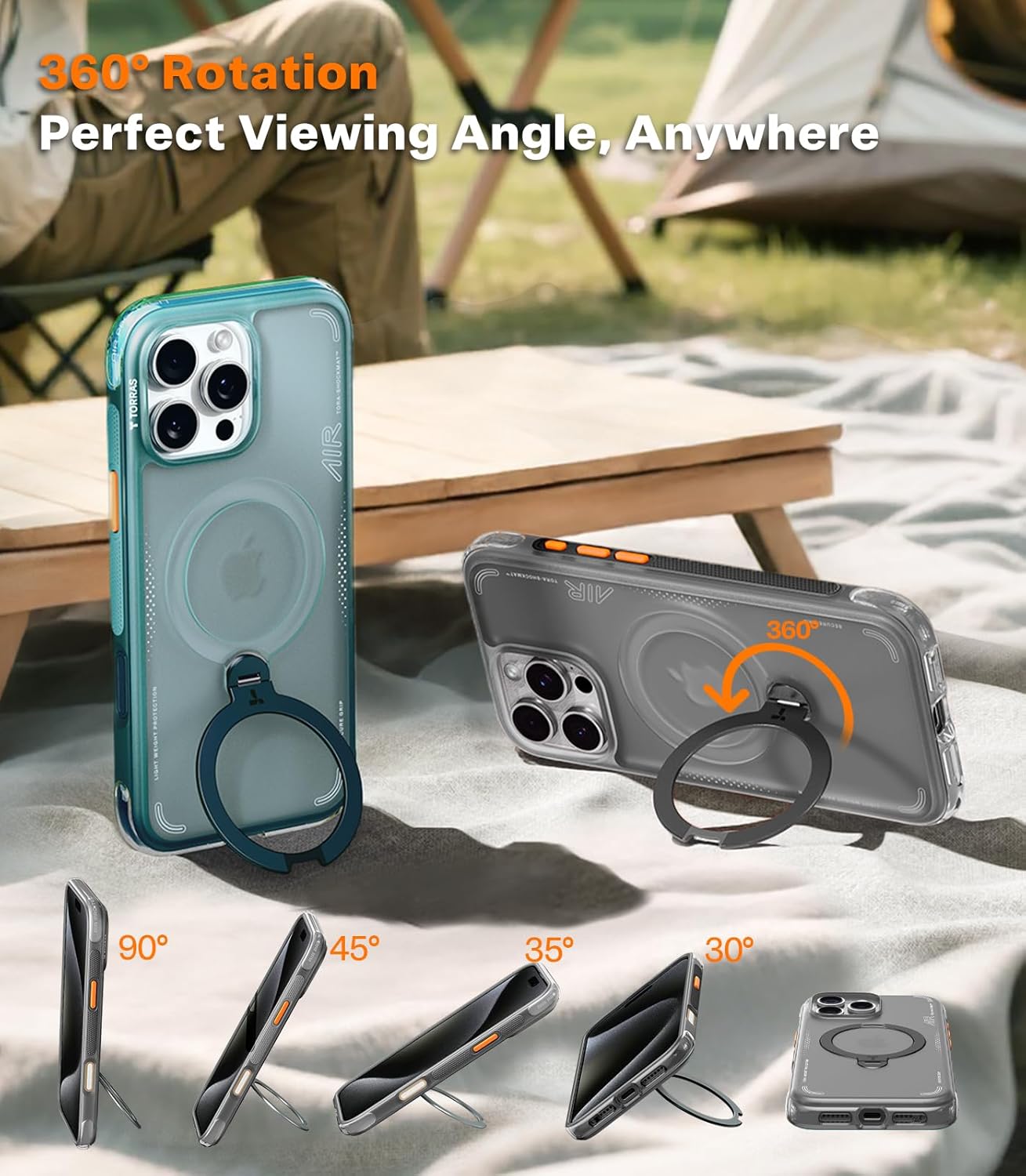 TORRAS Ostand Q3 Air Apple iPhone 16 Pro Max Hoesje MagSafe 360° Kickstand Zwart afbeelding 4