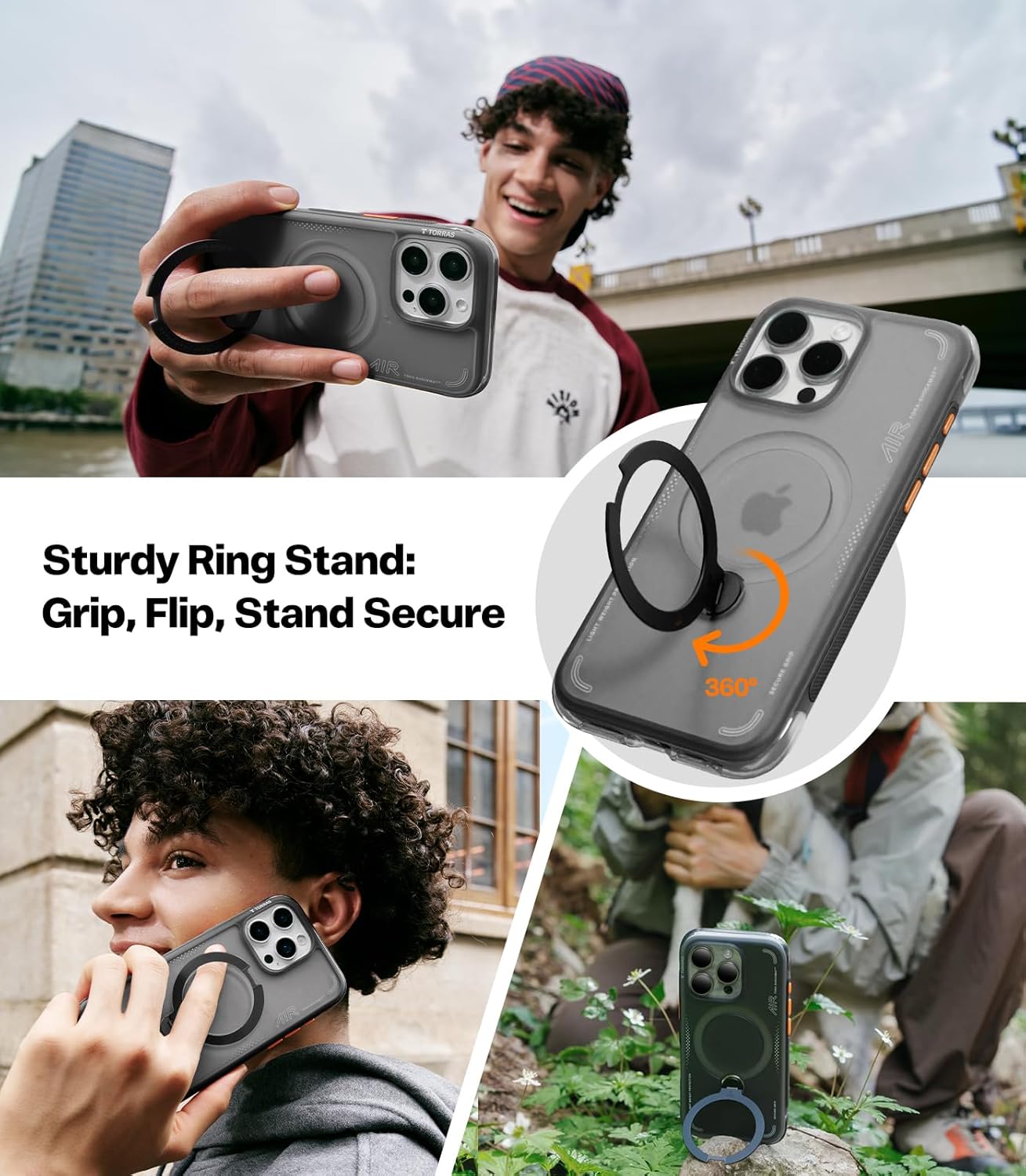 TORRAS Ostand Q3 Air Apple iPhone 16 Pro Max Hoesje MagSafe 360° Kickstand Zwart afbeelding 9