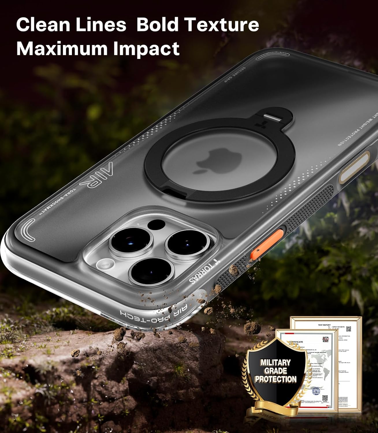 TORRAS Ostand Q3 Air Apple iPhone 16 Pro Max Hoesje MagSafe 360° Kickstand Zwart afbeelding 5