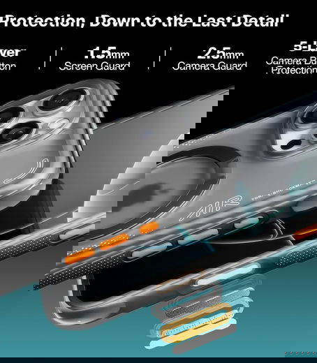 TORRAS Ostand Q3 Air Apple iPhone 16 Pro Max Hoesje MagSafe 360° Kickstand Zwart afbeelding 6