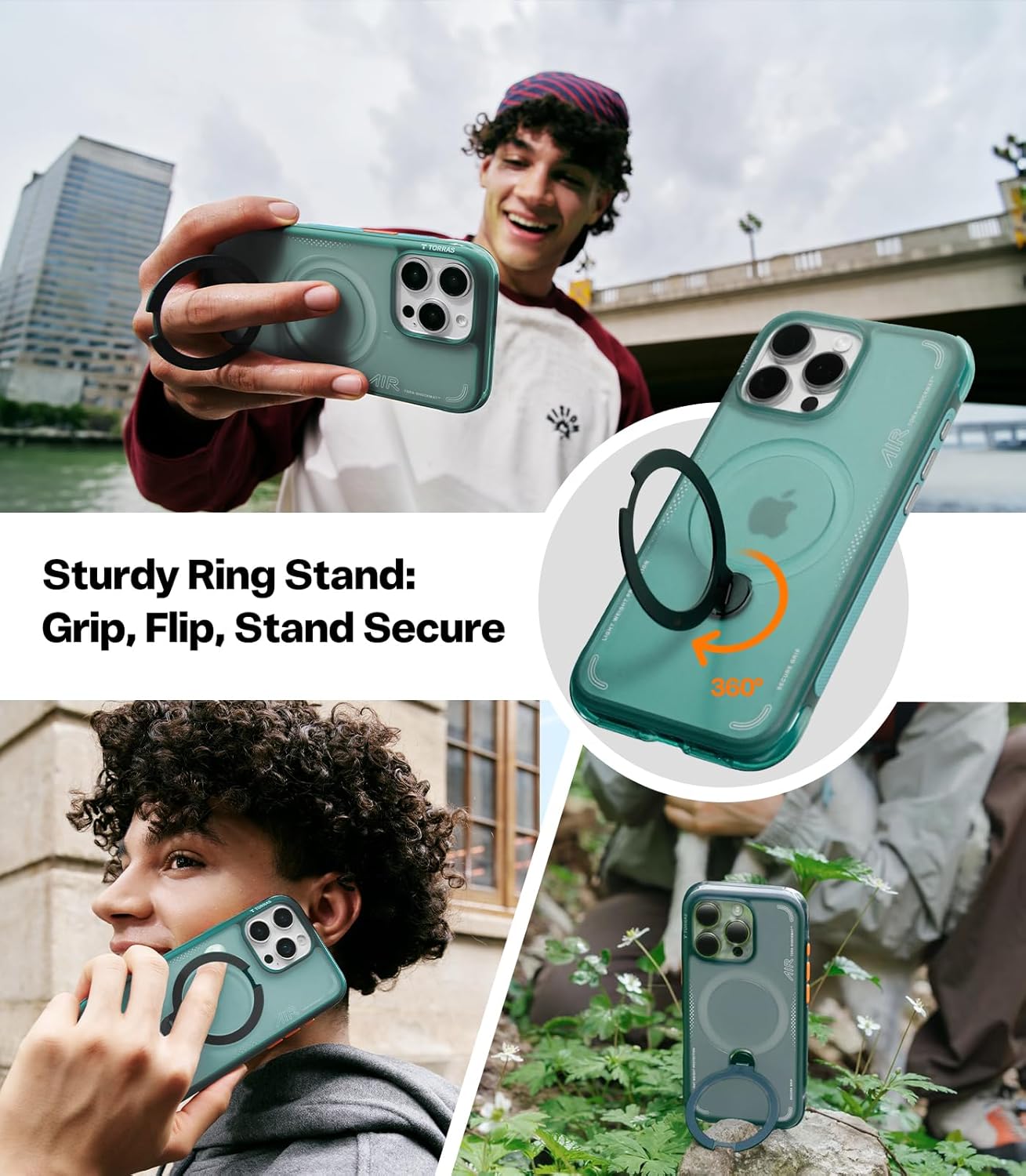 TORRAS Ostand Q3 Air Apple iPhone 16 Pro Max Hoesje MagSafe 360° Kickstand Groen afbeelding 9