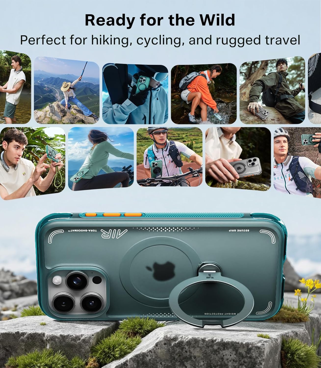 TORRAS Ostand Q3 Air Apple iPhone 16 Pro Max Hoesje MagSafe 360° Kickstand Groen afbeelding 3