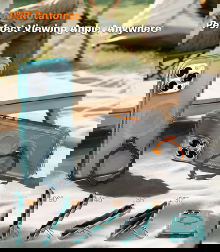 TORRAS Ostand Q3 Air Apple iPhone 16 Pro Max Hoesje MagSafe 360° Kickstand Groen afbeelding 4