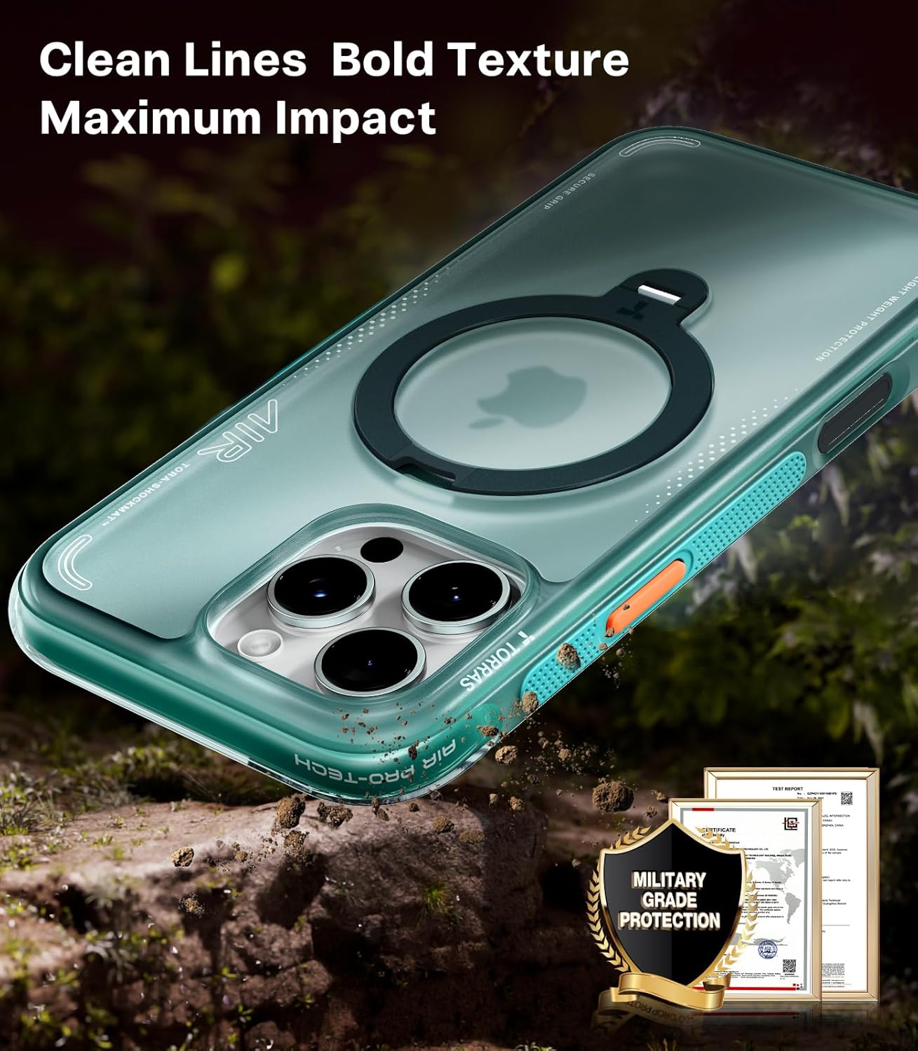 TORRAS Ostand Q3 Air Apple iPhone 16 Pro Max Hoesje MagSafe 360° Kickstand Groen afbeelding 5