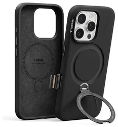 TORRAS Q Pro Silicone iPhone 16 Pro Hoesje MagSafe 360° Kickstand Zwart afbeelding