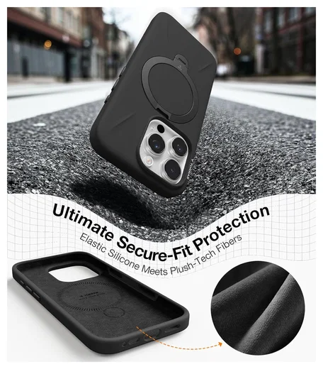 TORRAS Q Pro Silicone iPhone 16 Pro Hoesje MagSafe 360° Kickstand Zwart afbeelding 6