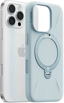 TORRAS Q Pro Silicone iPhone 16 Pro Hoesje MagSafe 360° Kickstand Blauw