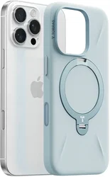 TORRAS Q Pro Silicone iPhone 16 Pro Hoesje MagSafe 360° Kickstand Blauw afbeelding