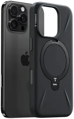 TORRAS Q Pro Silicone iPhone 16 Pro Max Hoesje MagSafe 360° Kickstand Zwart afbeelding 1
