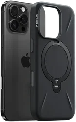 TORRAS Q Pro Silicone iPhone 16 Pro Max Hoesje MagSafe 360° Kickstand Zwart afbeelding
