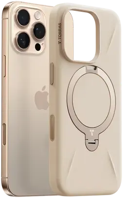 TORRAS Q Pro Silicone iPhone 16 Pro Max Hoesje MagSafe 360° Kickstand Beige afbeelding 1