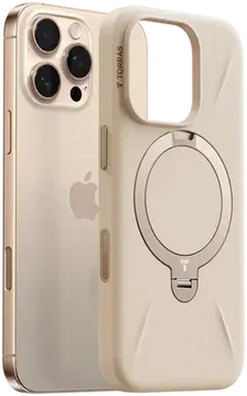 TORRAS Q Pro Silicone iPhone 16 Pro Max Hoesje MagSafe 360° Kickstand Beige