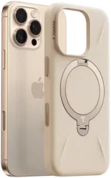 TORRAS Q Pro Silicone iPhone 16 Pro Max Hoesje MagSafe 360° Kickstand Beige afbeelding