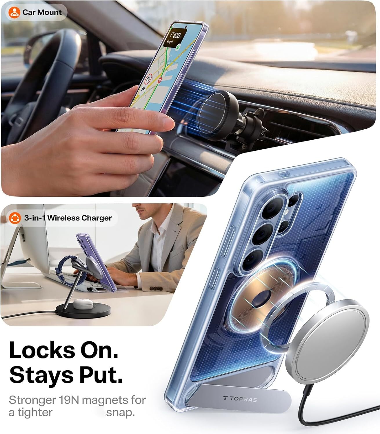 TORRAS Ostand L1 Guardian Magnetic Hoesje Samsung Galaxy S26 Ultra Transparant afbeelding 4