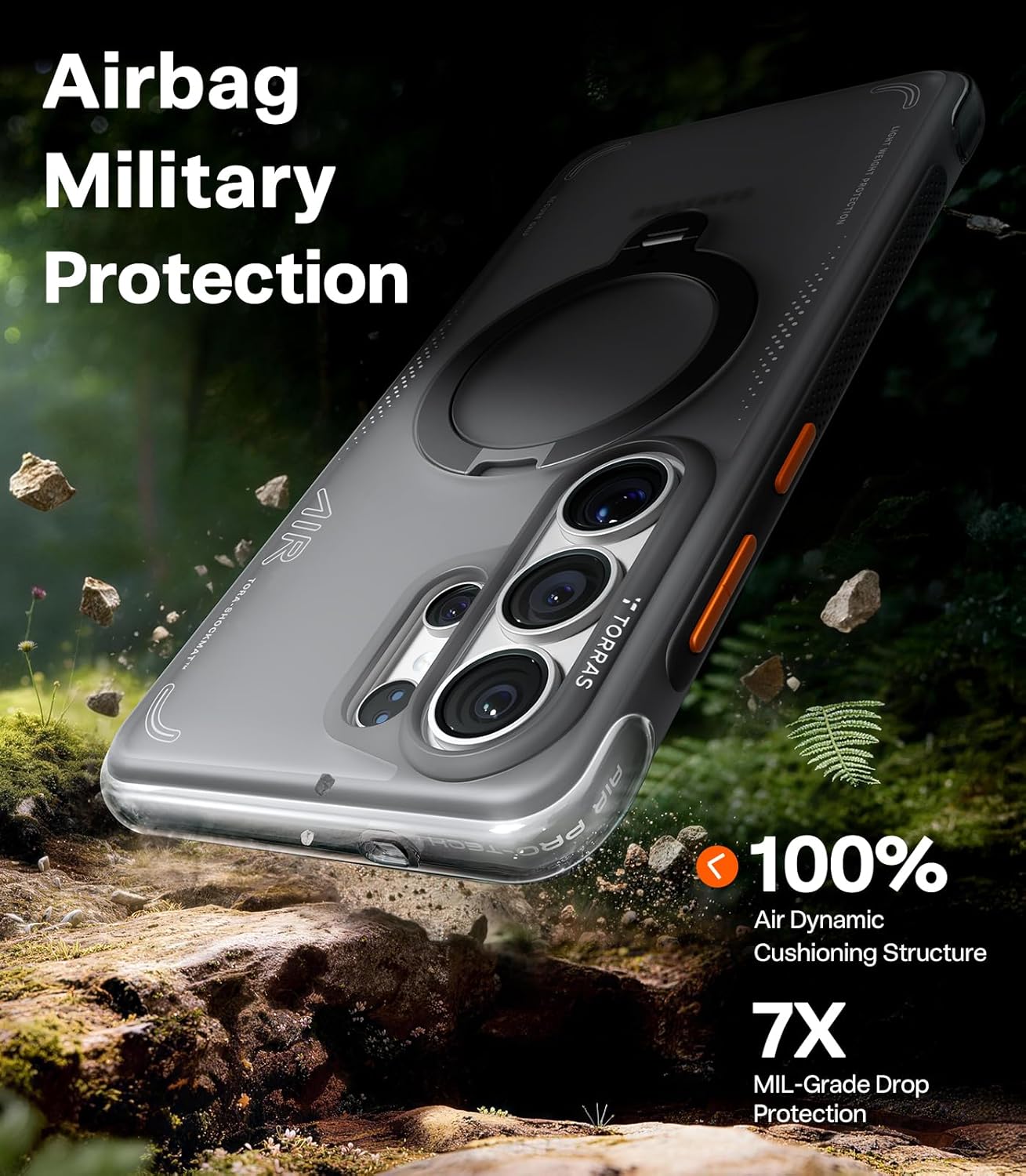 TORRAS Ostand Q3 Air Samsung Galaxy S26 Ultra Hoes MagSafe 360° Kickstand Zwart afbeelding 6