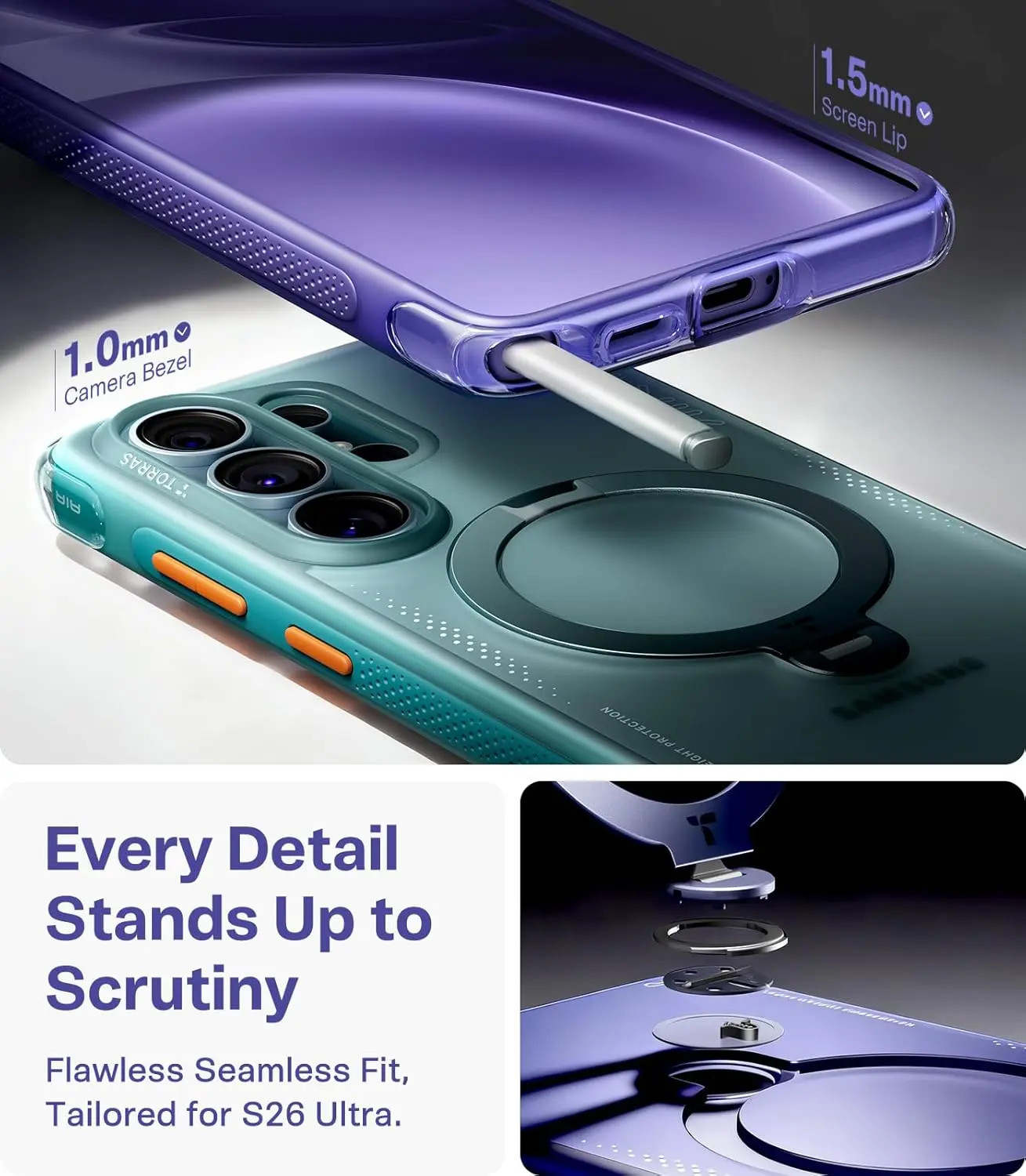 TORRAS Ostand Q3 Air Samsung Galaxy S26 Ultra Hoes MagSafe 360° Kickstand Paars afbeelding 7
