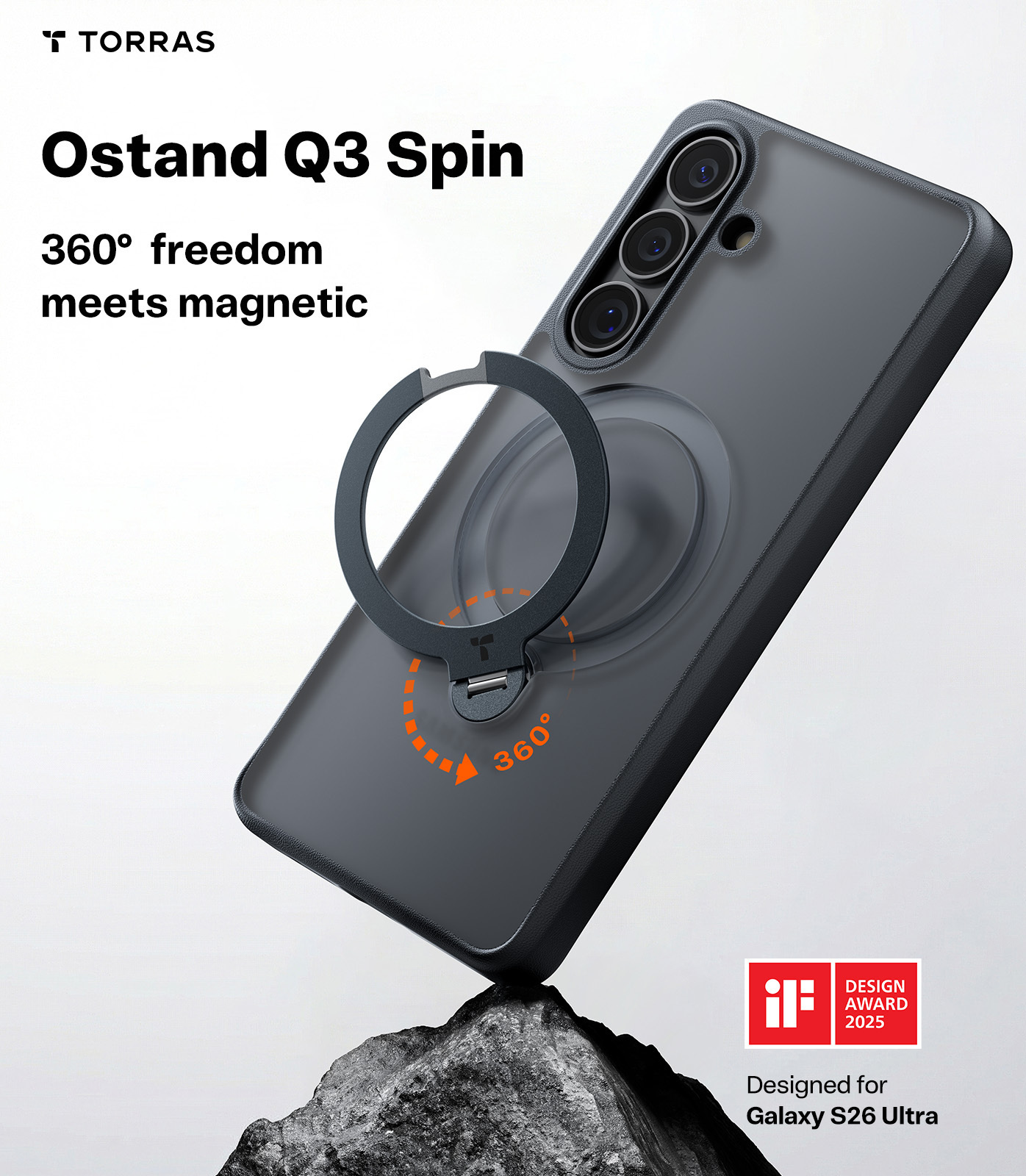 TORRAS Ostand Spin Samsung Galaxy S26 Plus Hoesje 360° MagSafe Stand Zwart afbeelding 3