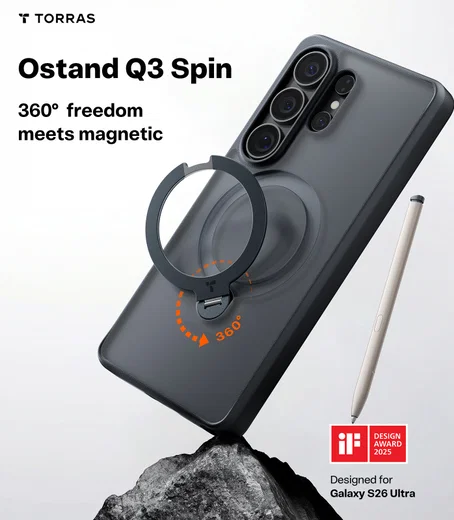TORRAS Ostand Spin Samsung Galaxy S26 Ultra Hoesje 360° MagSafe Stand Zwart afbeelding 4