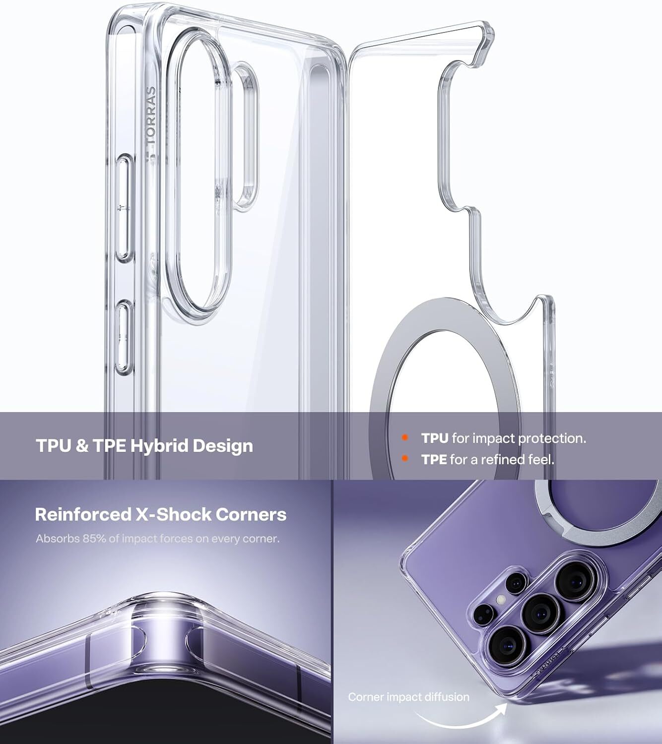TORRAS Ostand Spin Samsung Galaxy S26 Ultra Hoesje 360° MagSafe Stand Clear afbeelding 4